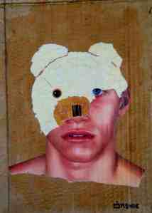 Collage of man with a teddy bear's head