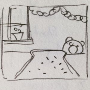 Sketch of toy bear and fairy bread by Ray Monde