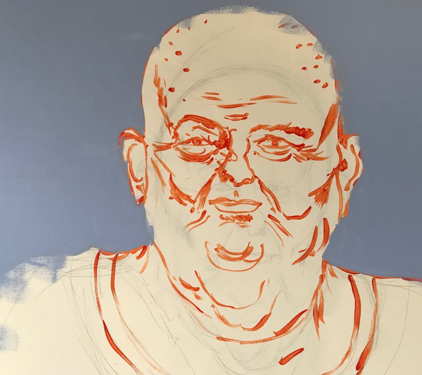 close up sketch of Les Murray by Ray Monde