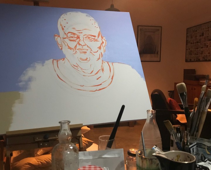 Painting of Les Murray in Ray Monde studio