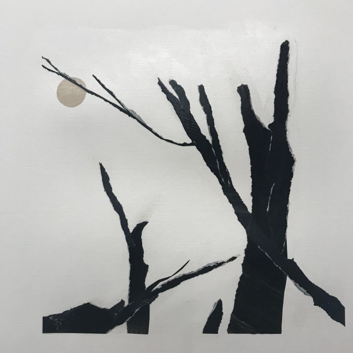 Collage by Ray Monde with burnt logs and sun