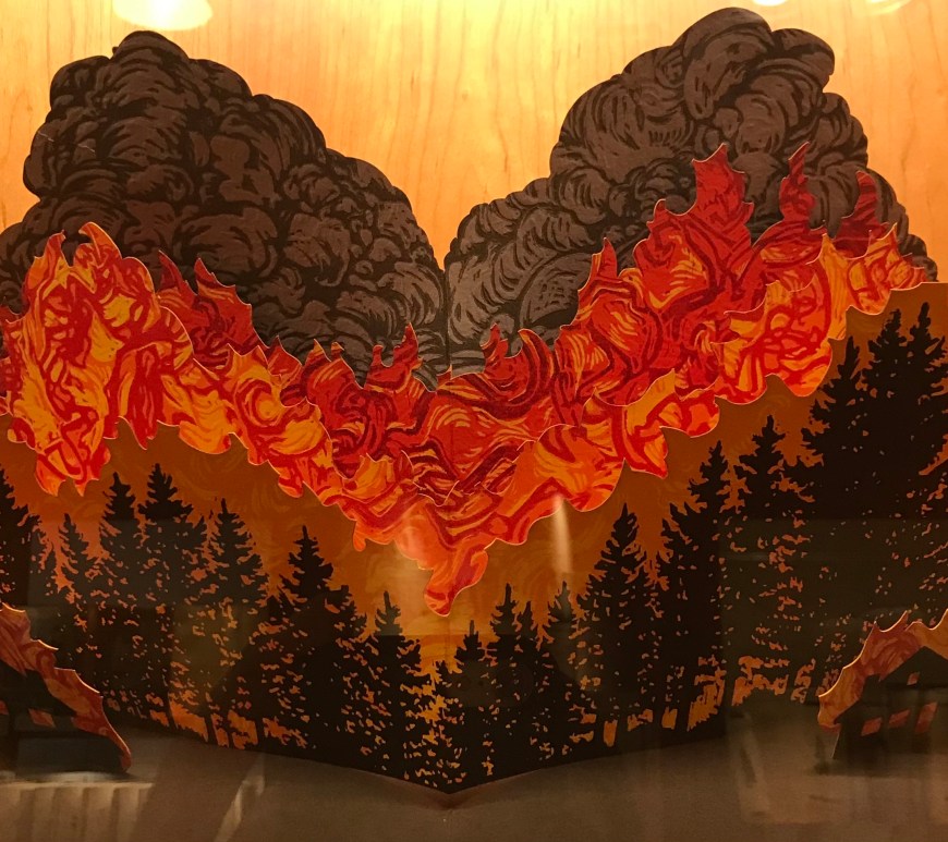 Pop up book of forest fires and burning fires